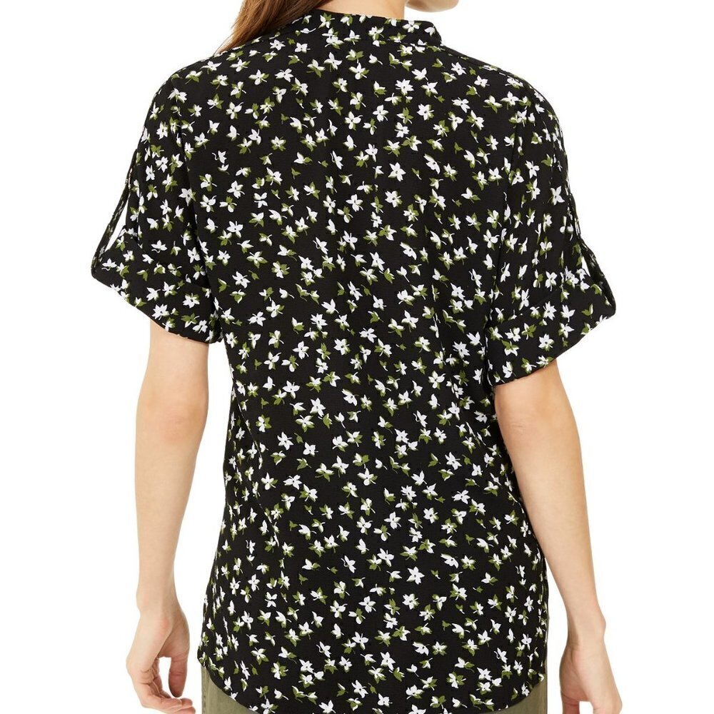 A117 Floral-Print Roll-Sleeve Top Petite L - Picture 2 of 3